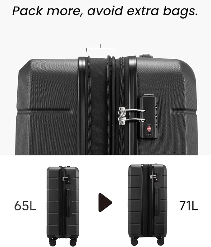 YOETEY 24 Inch Checked Luggage with Spinner Wheels, Expandable Hardside Medium Suitcase with 360° Spinner Wheels & TSA Lock, Durable ABS Travel Suitcase for 3-5 Day Trips (24 in, Black)