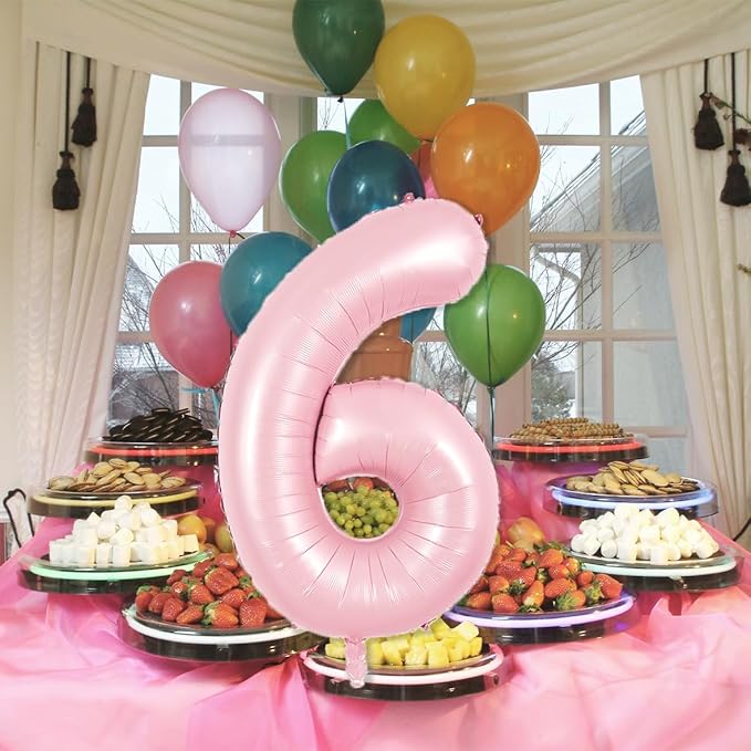 TONIFUL 40 Inch Pastel Pink Number 6 Balloon Balloon Big Pink Digital 6 Balloon for Girl's Birthday Party Wedding Bridal Shower Engagement Anniversary Photo Shoot Supplies