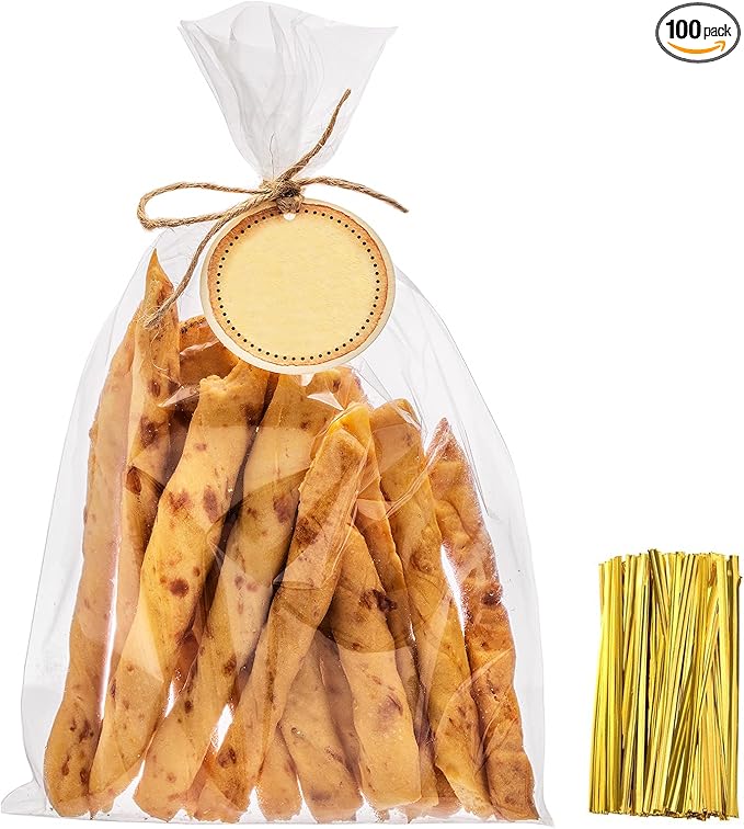 Yotelab Cellophane Bags, 7" x14" Clear Cellophane Treat Bag With Twist Ties, Cello Bags 100 PCS