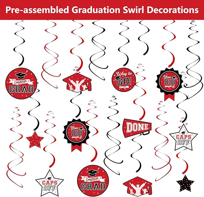 DAZONGE Graduation Decorations 2026 Red and Black, 265pcs Disposable Tableware Kit for 50 Guests, Plates, Napkins, Cups, Tablecloth and Hanging 2026 Graduation Party Decorations