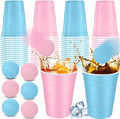 32 Pcs Gender Reveal Party Game Set Include 16oz Pink Blue Plastic Cups with 8 Balls, Cups for Party Decor Juice Beverage Outdoor Toss Game Supplies