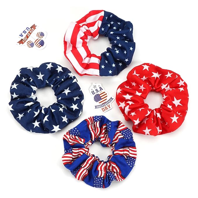 USA American Flag Hair Scrunchies for Women Girls Independence Day Patriotic Red White Blue Hair Ties 4th of July Hair Tie Elastic Festival Ponytail Holder Hair Accessories Gifts ﻿