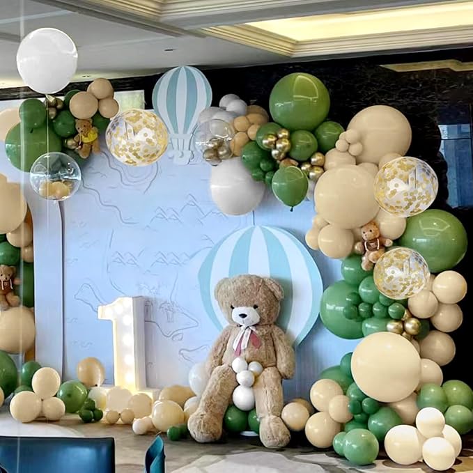 Green White Sand Balloon Arch Kit, 141Pcs Avocado Green Sand White Boho Sandy Brown and White Balloons for Baby Shower Bridal Shower Birthday Party