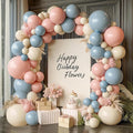 Gender Reveal Balloons Arch Kit, Double Stuffed Dusty Pink and Blue Blush Pink Beige Sand White Balloon Garland Kit for Boy or Girl Boho Neutral Bear Birthday Party Decoration...