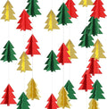 BEISHIDA Red Green Gold Christmas Decorations, 2 Pcs 3D Christmas Tree Paper Garland Xmas Hanging Ornaments Party Decorations for Baby Shower New Year Party Supplies