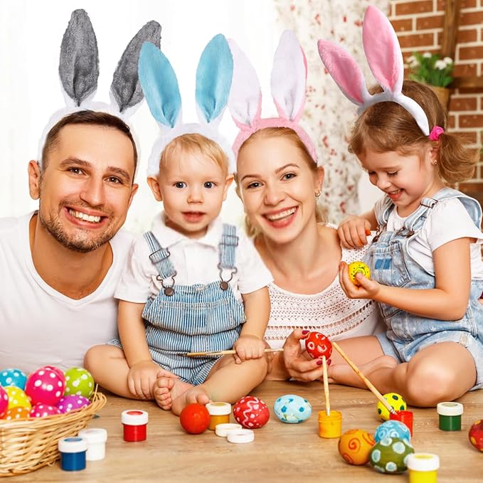 CCINEE 12pcs Easter Bunny Ears Headbands, Plush Rabbit Ear Hairbands for Kid's Easter Treat Gifts Birthday Holiday Costume Party Favors
