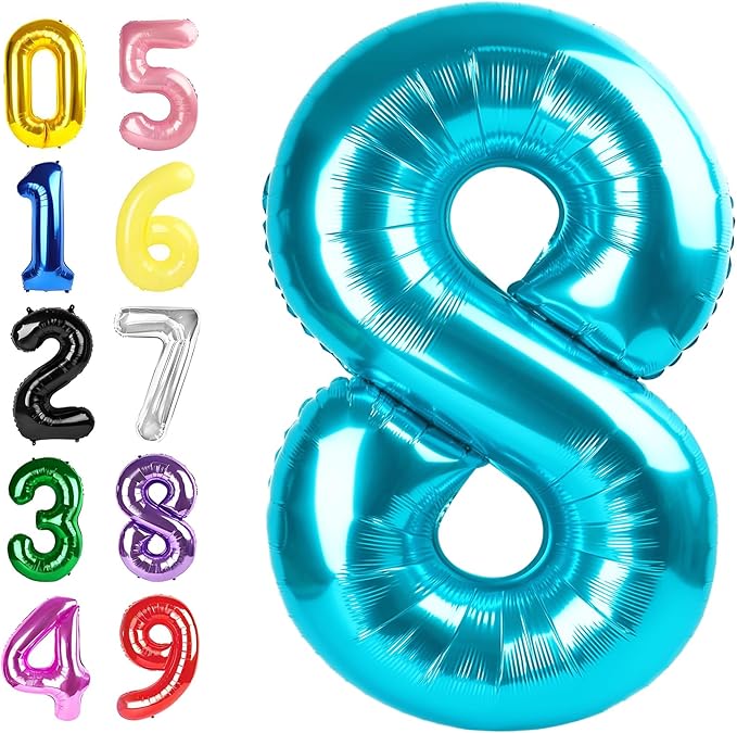 8 Balloon, 40 Inch Light Blue 8 Year Old Girl Birthday Decorations, Number Balloons Decoration for Happy 8 18 28 80 Birthday, Wedding Anniversary, New Year, Halloween Party Decoration