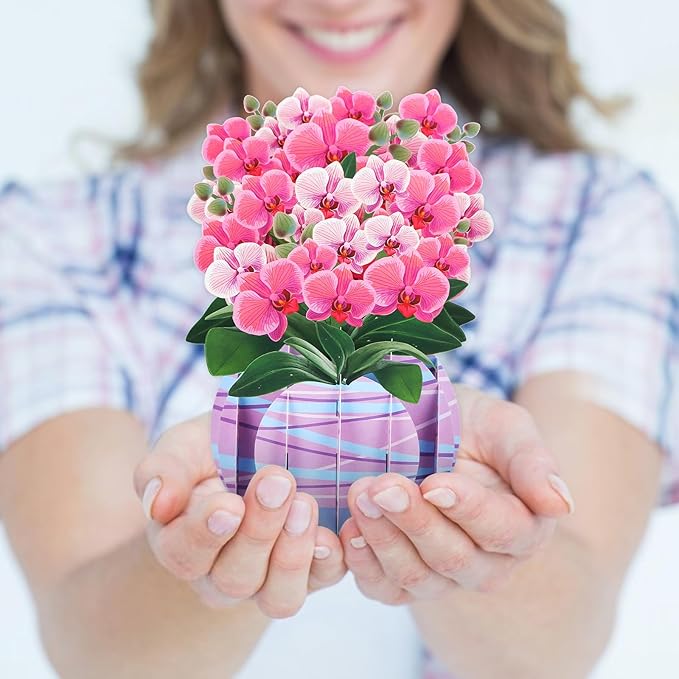 FaCraft Pop Up Flower Cards - 3D Orchid Gifts for Mom Wife Daughter Grandmother - Handmade - with Envelope - All Occasions - Birthday Anniversary Graduation Mothers Valentines Day