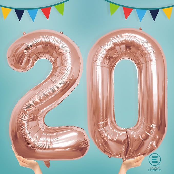 40 Inch Number Celebration and Decoration Balloon for Birthday Parties, Graduations, Anniversaries, Weddings, Photo Shoots, Special Events - Helium Foil Mylar (Rose Gold Number 20)