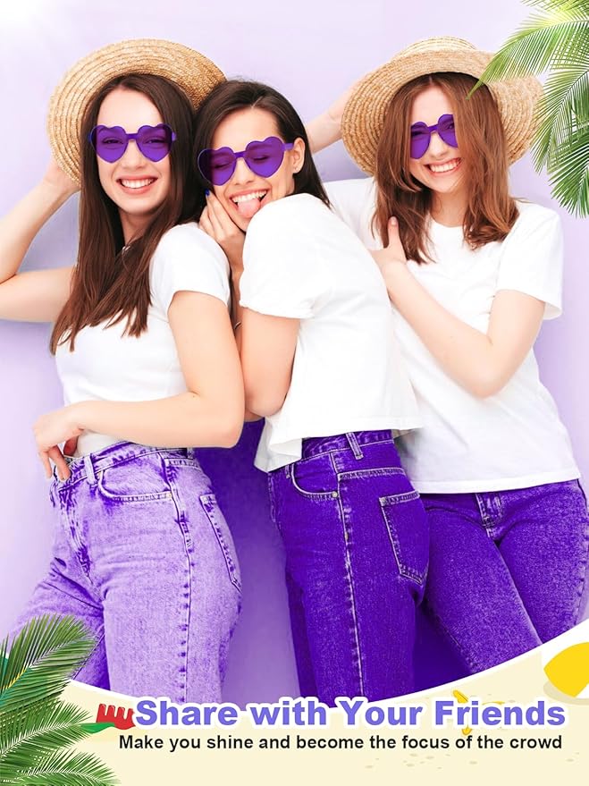 12 Pairs Heart Shaped Sunglasses for Women Colorful Glasses Fun Trendy Transparent Heart Sunglasses Party Favor