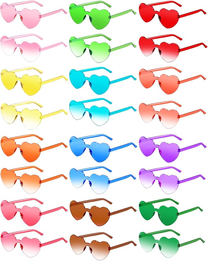 24 Pairs Heart Shaped Sunglasses for Women Colorful Glasses Fun Trendy Transparent Heart Sunglasses Party Favor