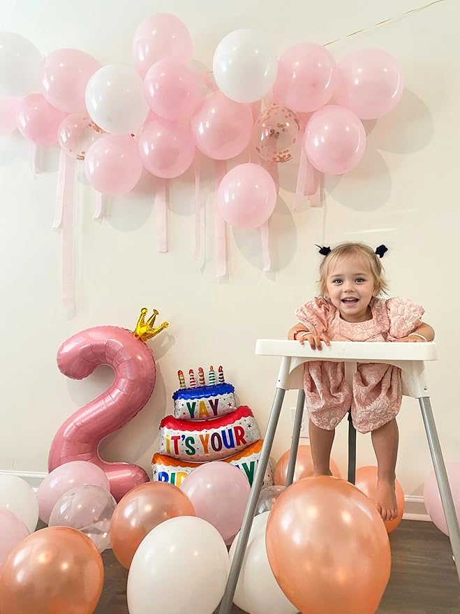 40 inch Pink Number 2 Balloon with Crown, Pink Crown Balloons 0-9 for 2nd Birthday Party Anniversary Decorations Supplies