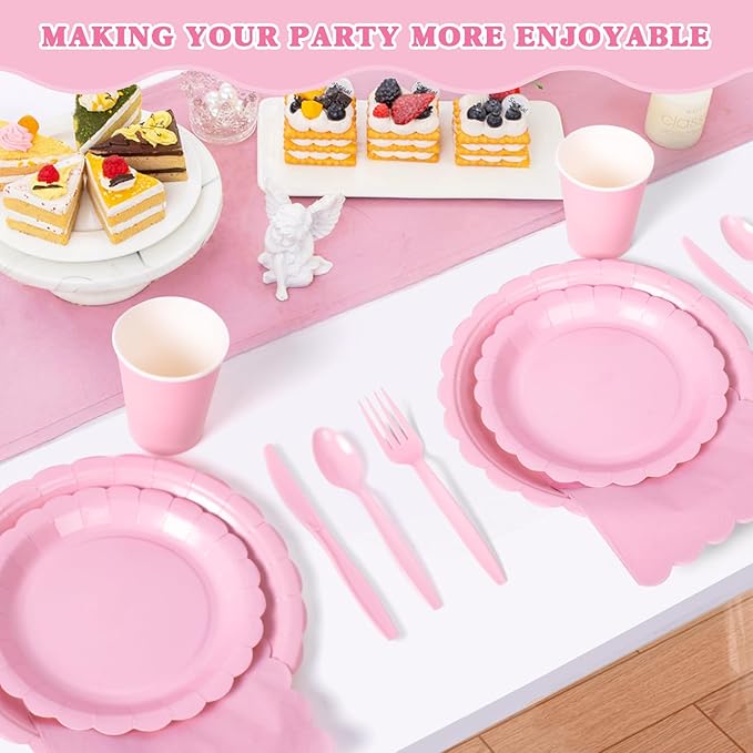 Vyntra 175 Pcs Pink Valentines Disposable Paper Plates and Napkins Set for 25, 9" Dinner Plates & 7" Dessert Plates, Tableware for Baby Shower, Bridal Shower, Birthday, Party