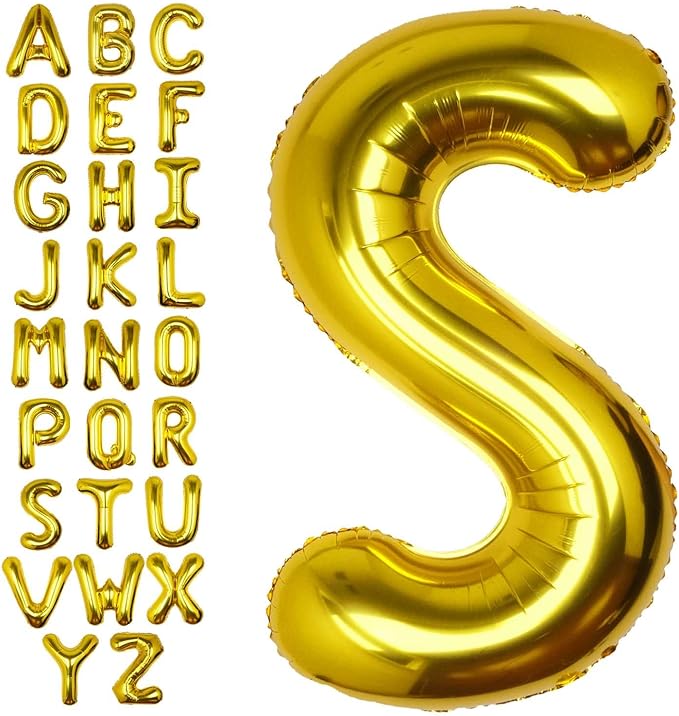 40Inch Gold Letter S Balloon Foil Helium Letter Balloons A-Z Giant Large Mylar Big Party Balloon for Birthday Party Decorations