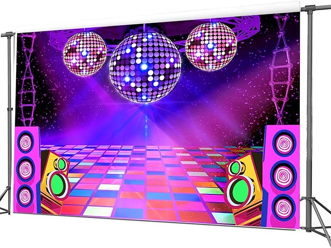 Dance Party Backdrop Retro 80s 90s Theme Stage Dance Ball Music Birthday Party Decoration DJ Photography Background 10X8 ft for Baby Shower Picture Photo Shoot Polyester Fabric, Blue