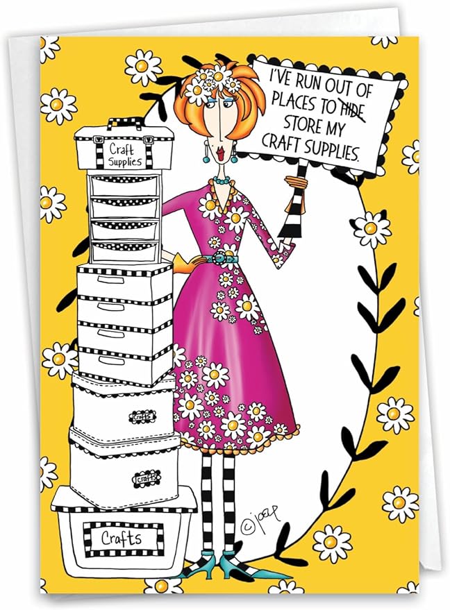NobleWorks - 1 Funny Birthday Card for Women, Wife - Happy Bday Cartoon, Woman Notecard with Envelope - Craft Supplies C3665BDG