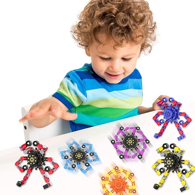 Transformable Fidget Spinners,Funny Stress Relief Sensory Fidget Toys,Deformable Chain DIY Robot Fingertip Gyros Toys Party Favors Kids Easter Basket Stuffers (24PC)