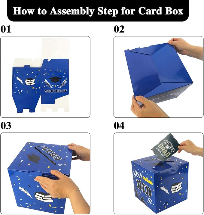 Graduation Card Box, 2025 Graduation Party Decorations, Black Gold Graduations Card Holder, Foldable Cardboard Decoration Congrats Grad Card Gift Box Class of 2025 for Graduations Party Favor Supplies
