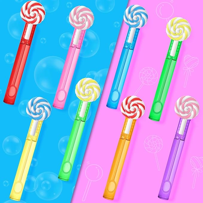 AFZMON 24 Candyland Party Favors Bubble Wands for Kids, Sweet Candy Mini Bubbles Wand Toys, Lollipop Theme Birthday Party Supplies Goodie Gift Bag Stuffers Pinata Classroom Prizes