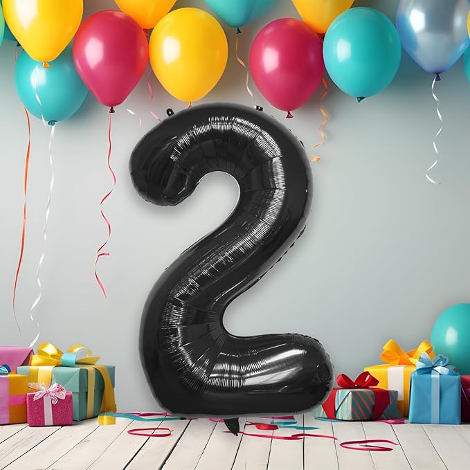 40 Inch Large Black Number Celebration and Decoration Balloon for Birthday Parties, Graduations, Anniversaries, Weddings, Photo Shoots, Special Events - Helium Foil Mylar (Black Number 2)