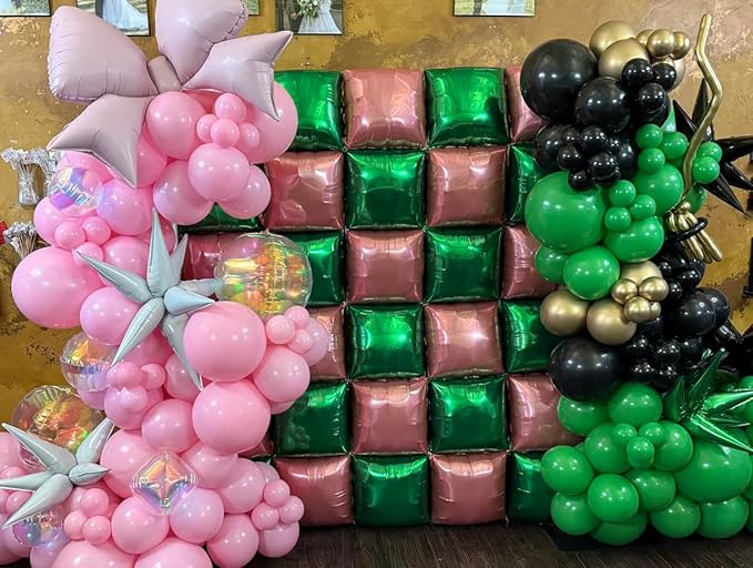 Pink Green Square Foil Balloon Wall,25Pcs Double Sided Foil Balloons Backdrop Helium Tunnel Arch Garland Kit for Girls Witch Themed Birthday Baby Shower Anniversary Party Decorations