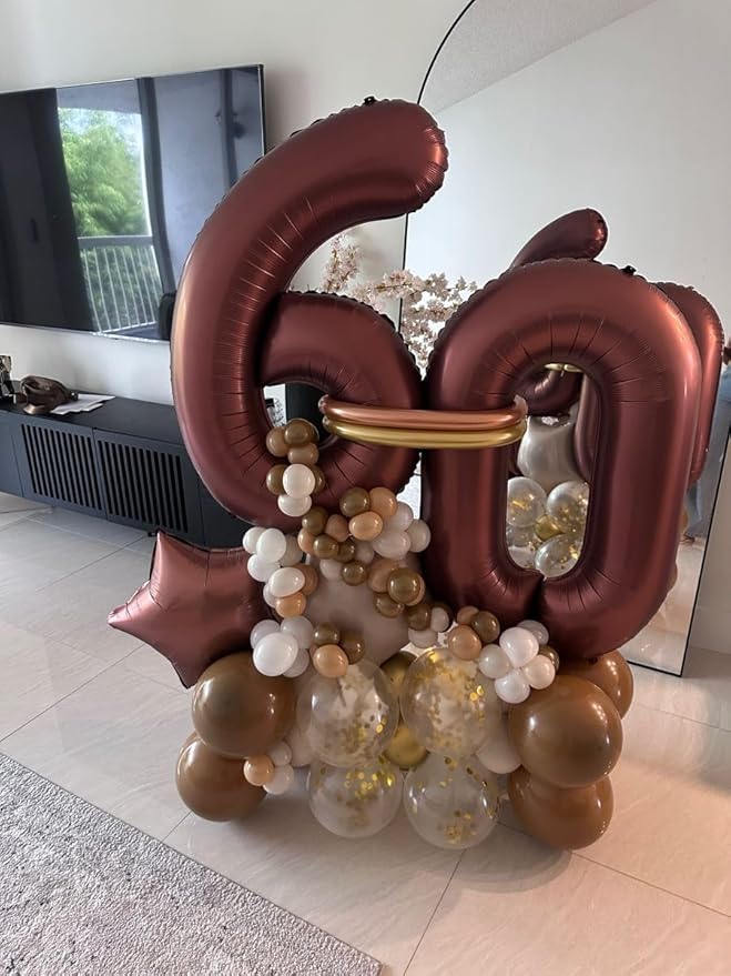 40 Inch Number Balloons, Coffee Brown Balloons for Birthday Party Decoration, Foil Number 0 Ballon for 0, 10, 20, 100, 2026 Celebration, Birthday, Baby Shower, Anniversary Decor