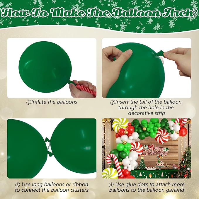 Christmas Balloon Garland Arch Kit, OTLGEUA 135Pcs Red Green White Gold Balloons for Candy Cane Friendsmas Christmas Party Decorations