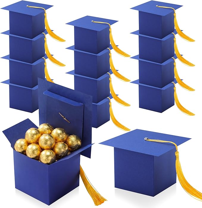 TaoBary 12 Pieces Graduation Candy Box Graduation Decorations Party Gift Boxes Graduate Cap Box Candy Chocolate Cookie Supplies for Ceremony Party(Royal Blue)