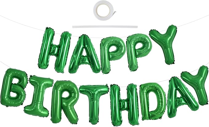 TONIFUL Green Happy Birthday Balloons Banner 16 Inch Mylar Foil Letters Birthday Sign Banner Bunting Reusable for Girls Boys Kids & Adults Birthday Decorations and Graduation Party Supplies