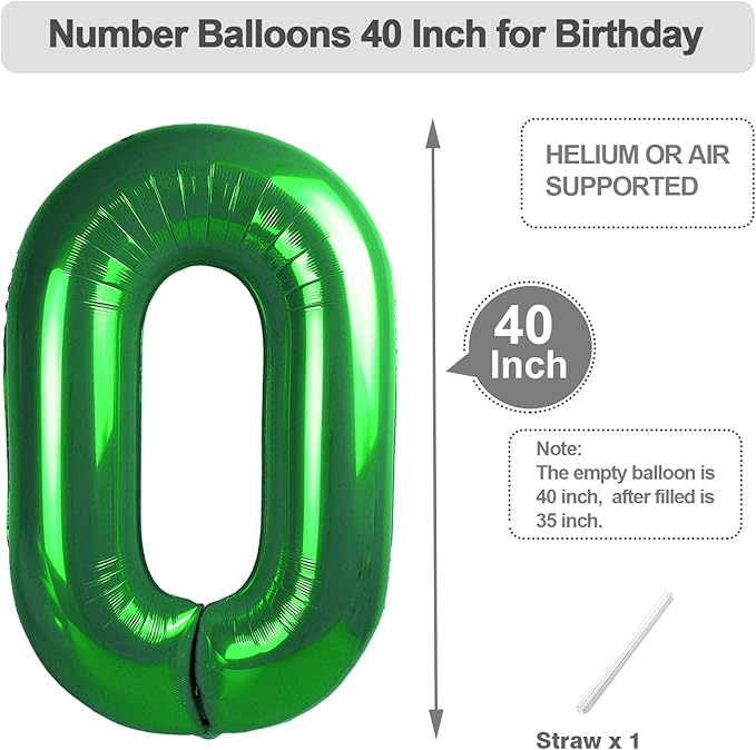 Number 10 Balloons, Balloons for Woman Man 10th Dark Green Birthday Party Decoration, 40 Inch Foil Number Ballon for 10, 100 Anniversary, Bridal Shower, Graduation, Valentine's Day, Easter