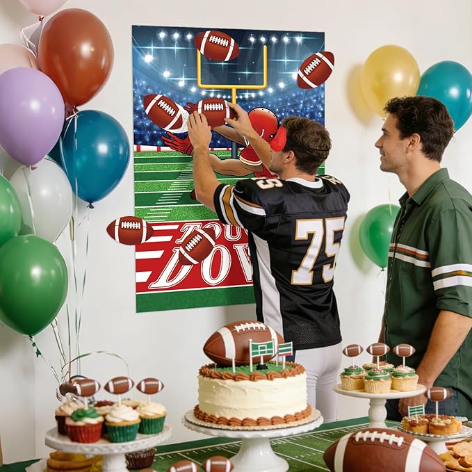 Football Party Games for Kids Pin The Football Goalpost Game Post with 24 Stickers Large Party Game Sticker for Classroom School Family Sports Theme Event Decorations Supplies