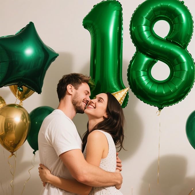 40 Inch Green Number 18 Digital Balloon,Jumbo Mylar Foil Helium Balloon for 18 Balloons for Birthday Party,Wedding Anniversary Party Decorations
