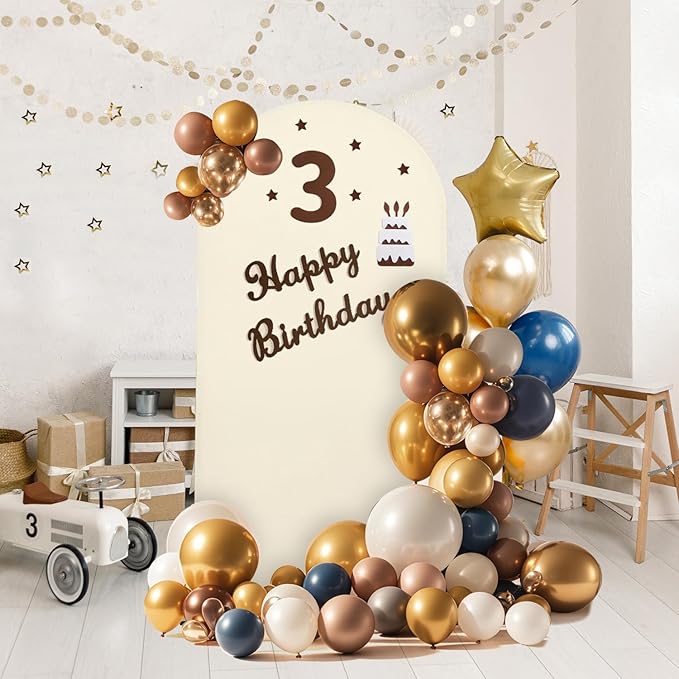 Arch Backdrop Stand and Cover Set, Metal Balloon Arch Backdrop 6.6ft, Gold Arched Stand Frame for Wedding, Parties,Birthday, Decorations (Beige,6.6ft)