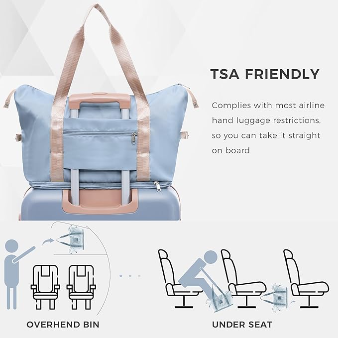 24 Inch Checked Suitcase with TSA Lock Travel Duffel Bag Wet-Dry Toiletry Bag, Blue