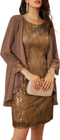 GRACE KARIN Women's Sequin Dress - Wedding Guest & Mother of The Bride Formal Dress - Two Piece Knee Length