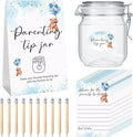 Roowest Baby Shower to Baby Advice Cards for New Parents to Be - Tip Jar Sign for New Parents 60 Parenting Advice Cards 10 HB Pencils 2 Cute Stickers 1 Pet Bottle for Guests Games(Blue Bear)