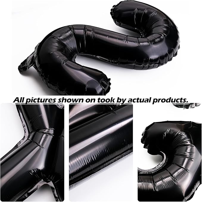 [20 Pcs] 16" Black Foil Number Balloons (2 sets of 0-9) - Mylar Aluminum Hanging Decorations for Graduation, Birthday, Christmas & New Year's Eve Parties