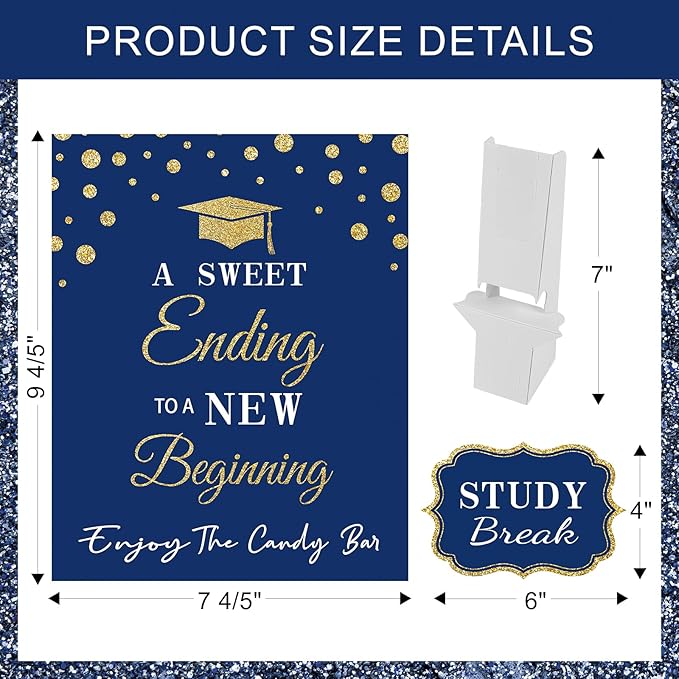 Graduation Candy Buffet Labels for Grad Party Decorations, Graduation Candy Bar Dessert Food Label Signs Set, Class of 2026 Grad Parties Table Decor Supplies (Blue and Gold)