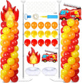 2 Sets Fire Party Balloon Column Stand Kit With 102 Fire Truck Foil Balloons 5.57Ft Adjustable Balloon Tower Stand With Base Adjustable Arch Column for Firefighter Rescue Birthday Party Supplies