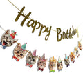 Happy Birthday Cat Banner Garland Funny Decor Cat Face Bday Party Bunting Decorations Gold Sign