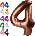 40 Inch Dark Brown Large Number 4 Balloons, Giant Foil Number Four 14 24 34 40 44 Balloons, Coffee Brown Mylar Big Balloon for Anniversary Graduation Decorations