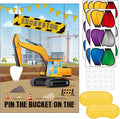 Pin The Bucket on The Excavator Party Games -Construction Themed Birthday Games for Kids Boys with 21'' x 28'' Truck Game Poster, Resuable Stickers Construction Party Supplies Party Favor Sets