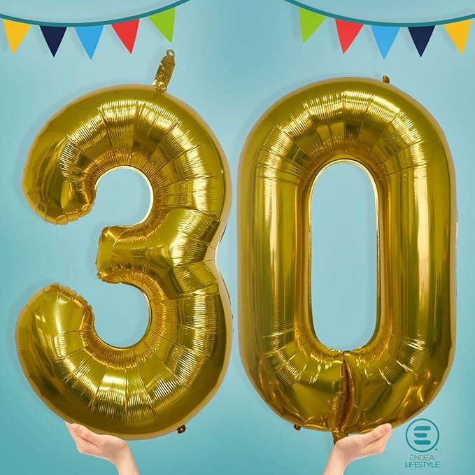 40 Inch Large Gold Number Celebration and Decoration Balloon for Birthday Parties, Graduations, Anniversaries, Weddings, Photo Shoots, Special Events - Helium Foil Mylar (Gold Number 30)