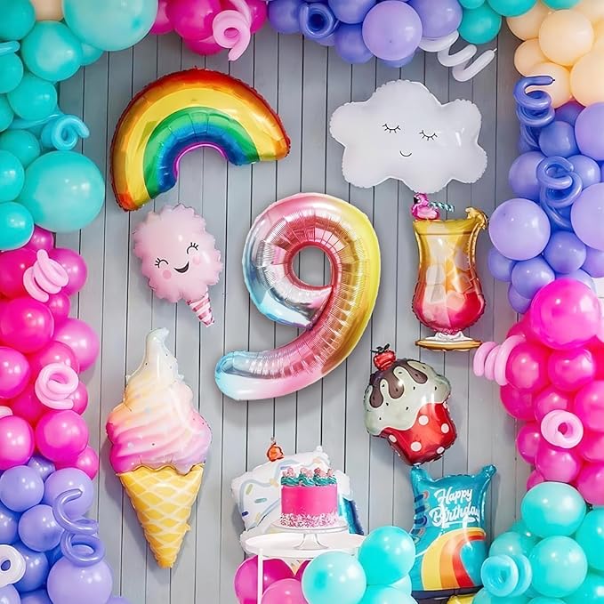 Rainbow Number Balloons Birthday Balloons - Giant Number 9 Balloon 40 inch, Numbers Balloon Birthday Decorations, Rainbow Party Supplies for Baby Shower