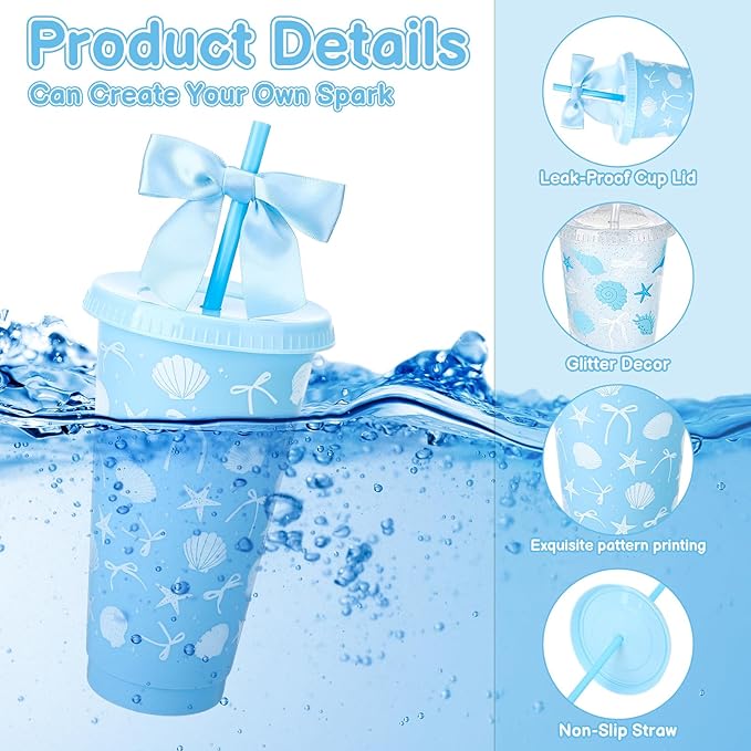 12 Pcs Bow Cups with Lids and Straws and Straw Caps 24 oz Reusable Drinking Cups Bulk for Birthday Wedding Baby Shower Bridal Shower Party Favors