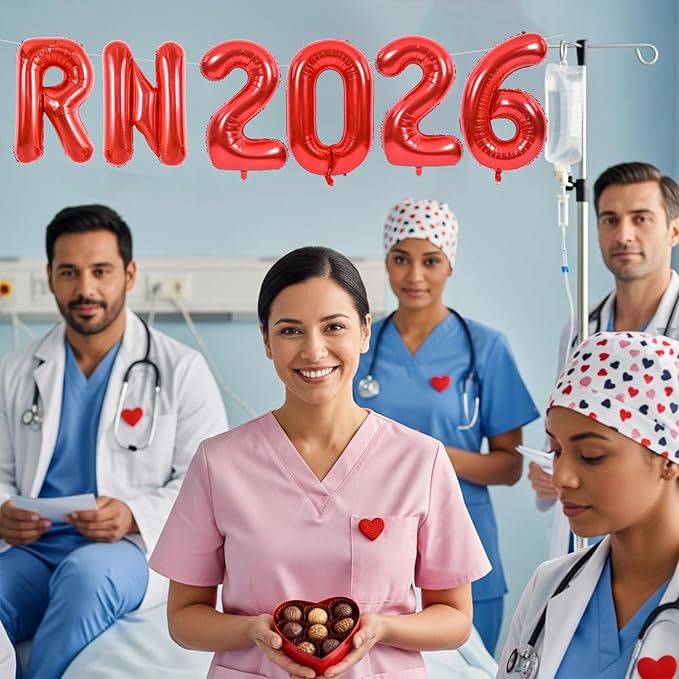 TONIFUL 2026 Nurse Graduation Decorations Red RN 2026 Balloons 16 Inch RN 2026 Banner Class of 2026 Registered Nurse Balloons Decorations 2026 Nursing Graduation Party Supplies