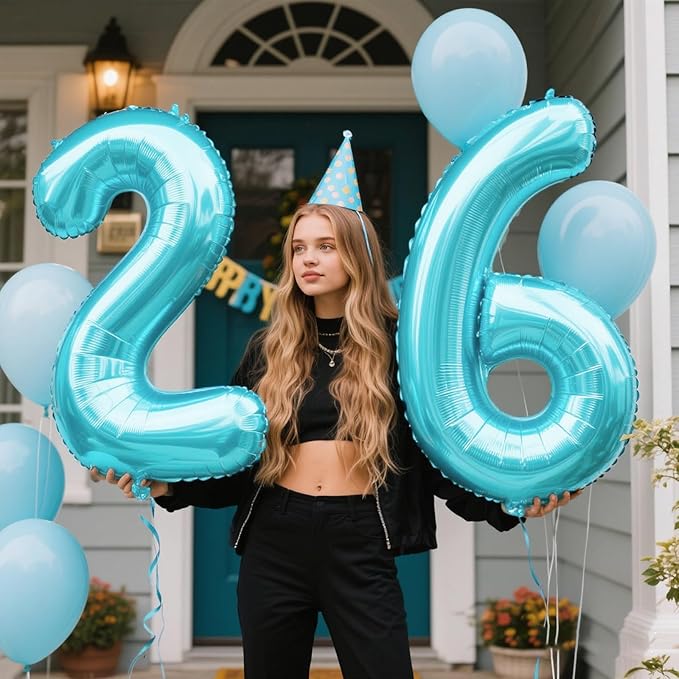 40 Inch Light Blue Number 26 Digital Balloon,Jumbo Mylar Foil Helium Balloon for 26 Balloons for Birthday Party,Wedding Anniversary Party Decorations
