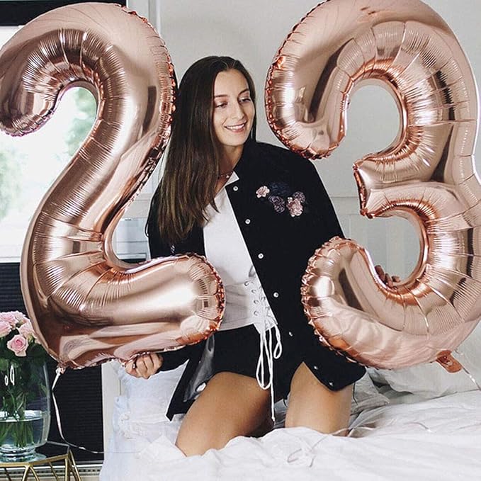 Juland Rose Gold Number Balloons Large Foil Mylar Balloons 40 Inch Giant Jumbo Number Balloons for Birthday Party Decorations 23