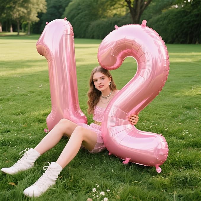 40 Inch Pearlescent Pink Number 12 Balloon Number 12 Balloon 40 Inch,12th Birthday Party Decorations for Boy or Girl Huge Mylar Anniversary Party Supplies