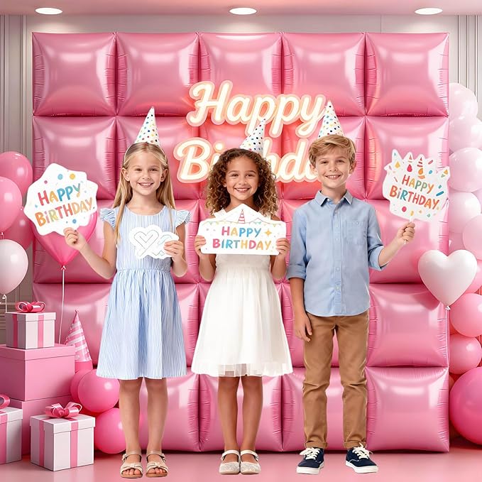 36Pcs Pink Square Foil Balloons Wall Backdrop, Double Sided Metallic Foil Balloons Tunnel Arch Garland Kit for Photo Booth Birthday Wedding Halloween Christmas Party Decorations